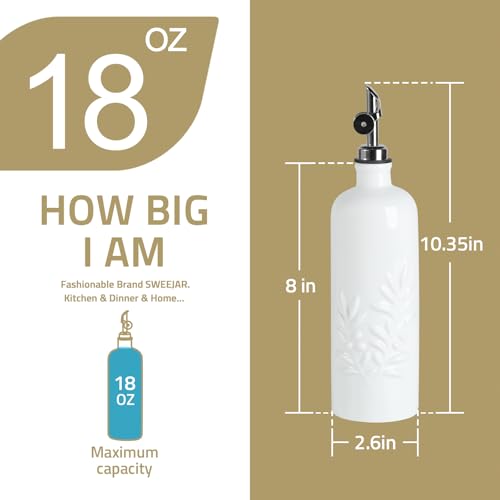 Sweejar 18 Oz Oil Dispenser for Kitchen with Gravity Spout (White / 18 Oz(Gold Spout))