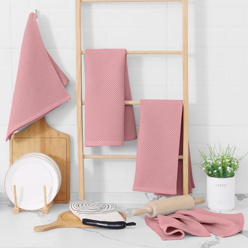 100% Cotton Waffle Weave Kitchen Dish Towels 6 (Dried Rose / 13 X 28 - 6 Pack)