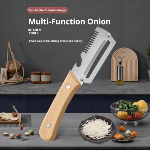 2PCS 3-in-1 Multifunctional Vegetable Peeler, Multifunctional Stainless Steel Peeler, Wooden Peeler, with Bottle Opener & Green Onion Comb Teeth, Kitchen Peeling Tool ﻿