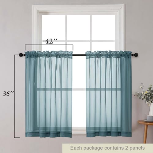 Cafe Curtains 36 Inch Length Tier 2 Pieces (Dusty Blue / 42"W x 36"L (Pack of 2))