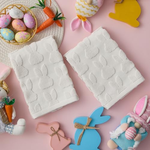 2 Pack Easter Hand Towels White Rabbit Cotton Bathroom Towel Decorative Absorbent Bath Towel for Drying Cleaning Cooking (White Rabbit / 13.7'' x 29.5'')