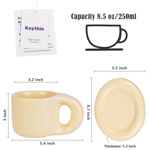 10oz Chubby Handle Ceramic Mug Set With Saucer (Milky Apricot)