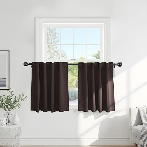 Short Curtains for Bathroom Window (Brown / 29"W x 30"L (Pack of 2))