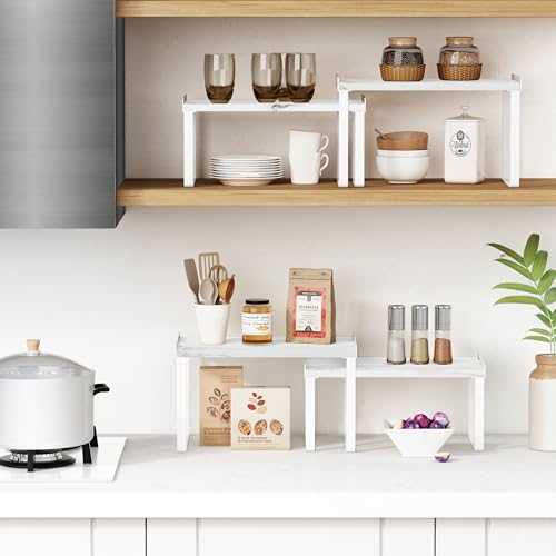 Counter Shelf Organizer Set of 4 (Medium / White-Marble)