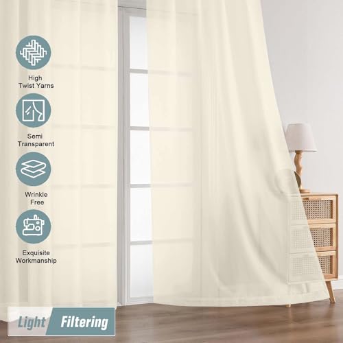 Extra Wide Sheer Cream Curtains 84 Inches Long 2 Panels (59"W x 84"L (Pack of 2) / Cream)