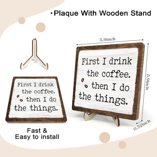 Vintage Coffee Bar Sign Plaque (White&Brown6 / 5.9 x 5.9 x 0.32 inches)