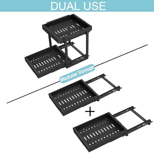 2 Tier Expandable Pull Out Cabinet Organizer (16" Deep / Black)