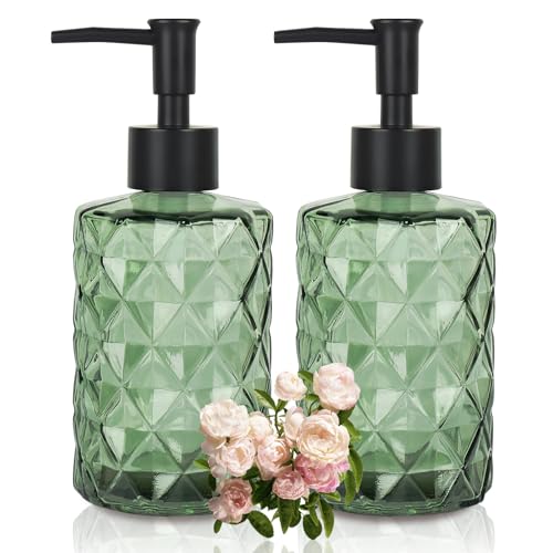 Green Glass Soap Dispenser with Pump (Diamond Green)