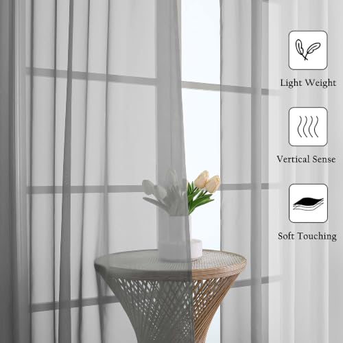 Charcoal Grey Sheer Curtains 84 Inch Long for Living Room 2 Panels (Charcoal Grey / 40"W x 84"L (Pack of 2))