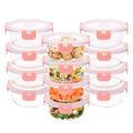 12pack 13oz Small Glass Food Storage Containers with Lids (13oz,12 Pack-Pink Set,Same Size)