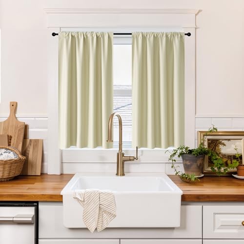 100% Blackout Short Curtains for Small Window (100% Blackout - Beige / 29"W x 45"L (Pack of 2))