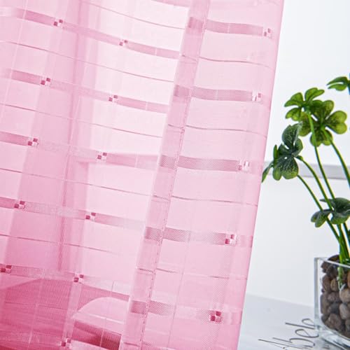 Check Sheer Curtains 72 Inches 2 Panels Set (Check - Pink / 52"W x 72"L (Pack of 2))