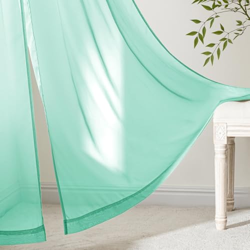 Aqua Sheer Curtains 63 Inches Long 4 Panels 42 x 63 Inches (42"W x 63"L (Pack of 4) / Aqua)