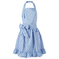 Vintage Apron Ruffle Dress Women 2 Pockets (Light Blue / Gingham)