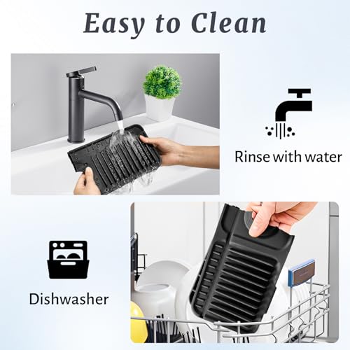 17.7 Inch Faucet Mat for Kitchen Sink Splash Guard (Black / 17.7" x 5.5")