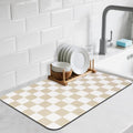 Checkered Dish Drying Mat for Kitchen Counter (Beige / 24" x 16")