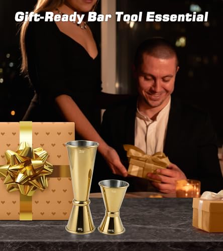 2 Pack Stainless Steel Cocktail Jiggers (2 Pack-A / Gold)