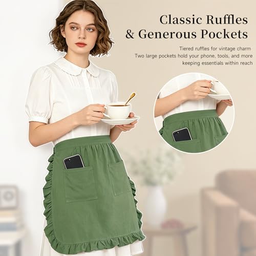 Vintage Maid Apron for Women with Pockets (Green)