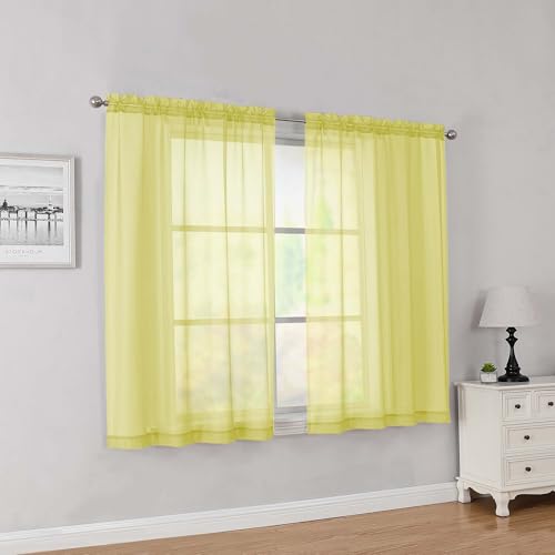 Lemon Short Sheer Curtains 45 Inch Length for Small Windows (Lemon / 42"W x 45"L (Pack of 2))