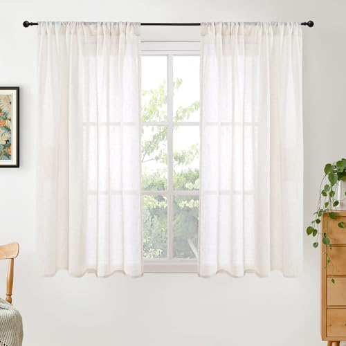 48 Inch Length Short Curtains for Window Linen Sheer Drapes 2 Panels (Linen / 42"W x 48"L (Pack of 2))