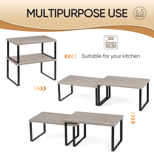 Kitchen Cabinet and Counter Shelf Organizer (11.7''W / Black + Greige)