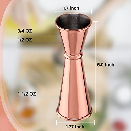 Double Cocktail Jigger for Bartending (Rolled Edge-1oz/2oz-1PC / Rose Gold)
