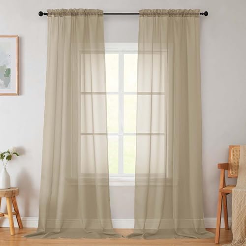 Taupe Sheer Curtains for Bedroom Living Room 96 Inches Long 2 Panels (Taupe / 42"W x 96"L (Pack of 2))