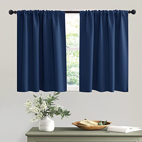 Short Navy Blue Blackout Curtains for Small Bedroom Kitchen Window (Navy Blue / 42"W x 36"L (Pack of 2))