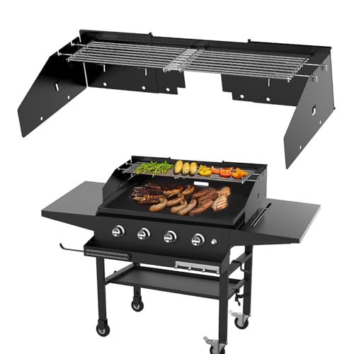 Universal Wind Guard and Warming Rack Fit for Griddle Without a Hood from 28" to 36" (For 28"-36" with Rear Grease)