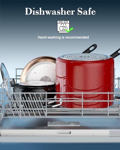8 Quart Non Stick Stock Pot with Lid (Red / 8 Quarts / Nonstick Cooking Pot)