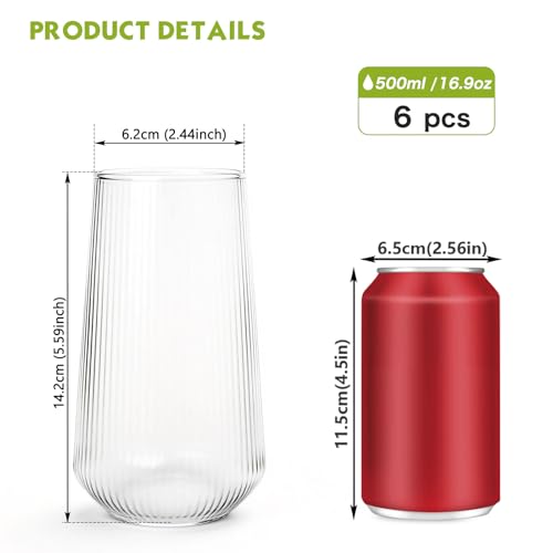 Borosilicate Drinking Glasses Set of 6 (clear-16oz)