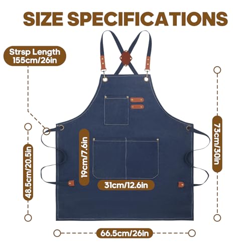 Aprons For Women Men With Large Pockets (Dark Blue)