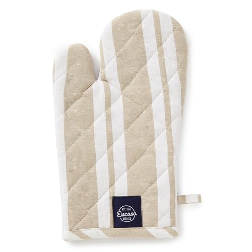 Oven Mitts Heat Resistant Kitchen Gloves (Oven Gloves / Franca Beige Stripes)