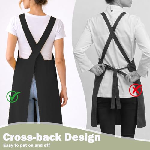 Apron for Women with Pocket Cotton Linen (Black / Medium)