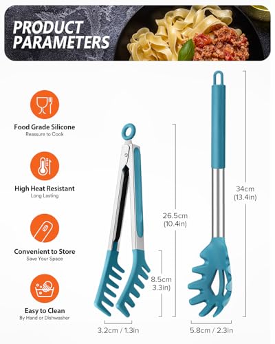 Silicone Spaghetti Spoon & Pasta Tong (Blue)