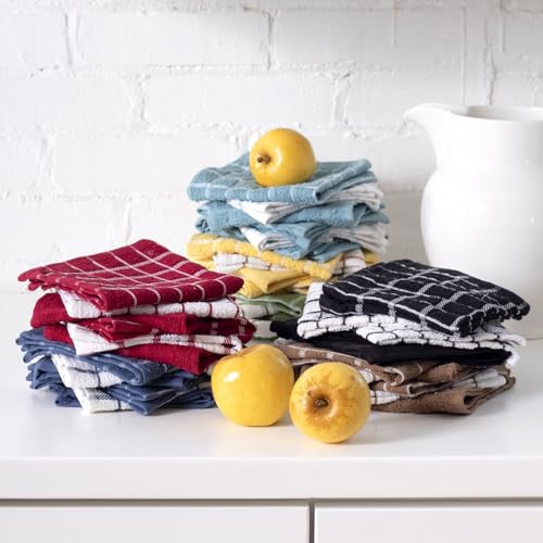 Premium 100% Cotton Terry Check Kitchen Dish Cloths (Federal Blue / 6-Pack - Dish Cloths)