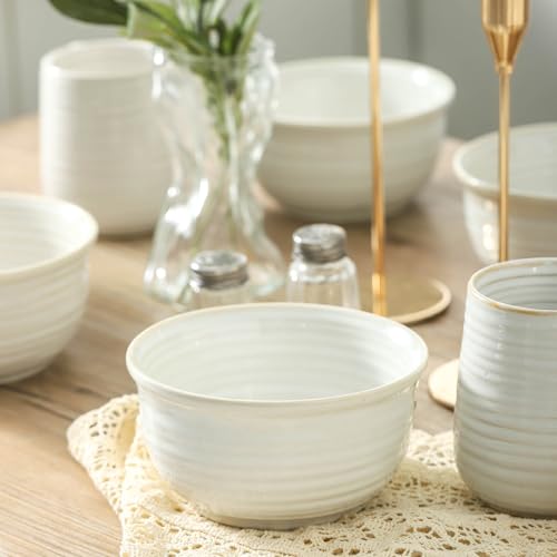 Cereal Bowls 20 Ounce Soup Bowls Set of 6 (Clay-Infused White / 20 Ounce)