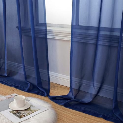 Sheer Curtains 84 Inches Long 2 Panels Set for Bedroom Living Room (Royal Blue / 42"W x 84"L (Pack of 2))