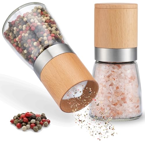 2X Manual Salt and Pepper Grinder Set Compact 190ml Natural Wood