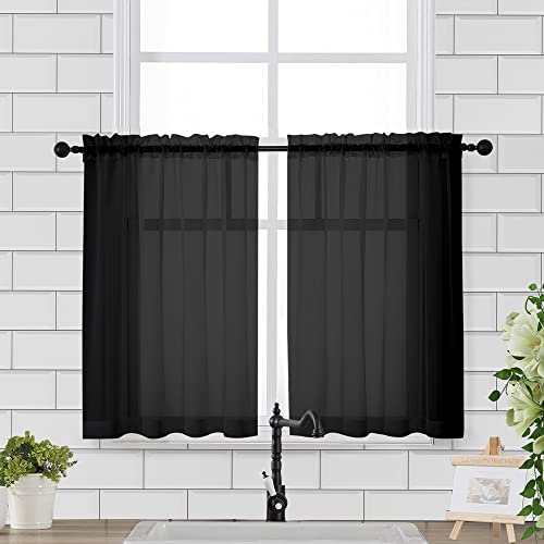 Sheer Curtains 36 Inch Length (Black / 42"W x 36"L (Pack of 2))