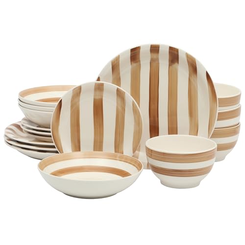 Kenwood Shores 16 Piece Dinnerware Set (Service for 4 (16pcs) / Brown Striped (Kenwood Shores))
