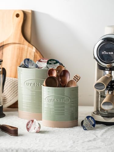 Kitchen Utensil Holder Set of 2 (Set of 2 (6.7 inches + 5.1 inches) / C-Green & Clay)