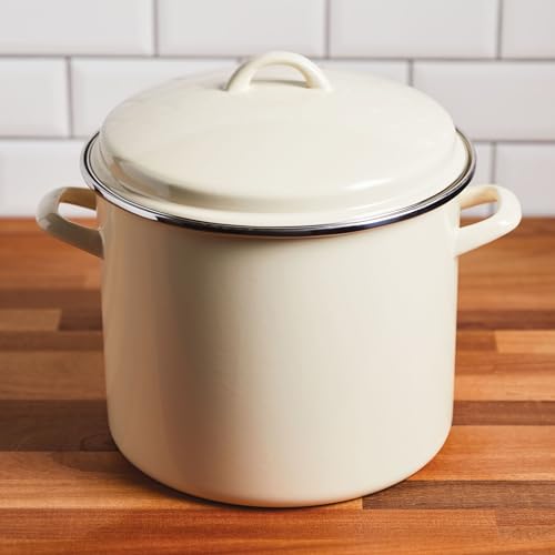 Enamel-on-Steel Induction Stockpot with Lid, 12-Quart, Almond (Almond Cream)