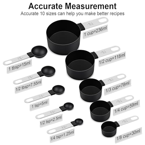 Measuring Cups and Spoons Set (Black 10 Pcs)