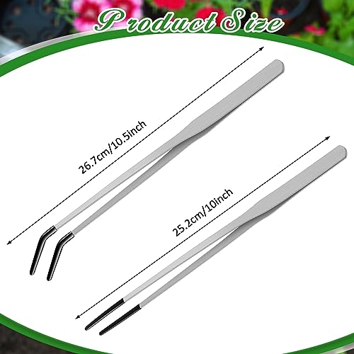 2 Pcs Reptile Feeding Tongs (Silver / 10 Inch, 10.5 Inch)