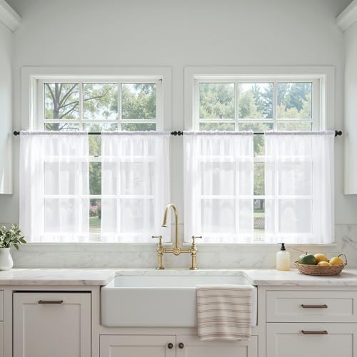 White Short Sheer Curtains 36 Inches Long 4 Panels 42 x 36 Inches (42"W x 36"L (Pack of 4) / White)