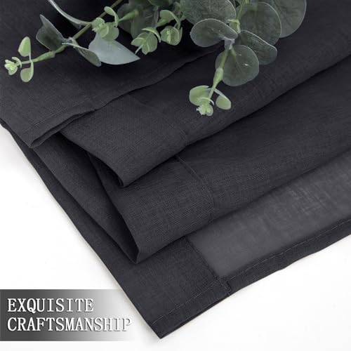 Short Sheer Curtain Living Room Linen Textured Curtains Sheer Light Filtering Voile Rod Pocket Curtain for Bedroom (38"W x 54"L (Pack of 2) / Black)