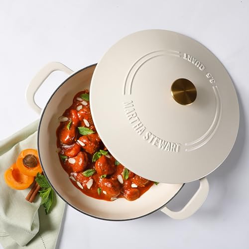 Gatwick 3.5 Quart Enameled Cast Iron Dutch Oven Braiser (Linen White w/ Gold Knob (Braiser))