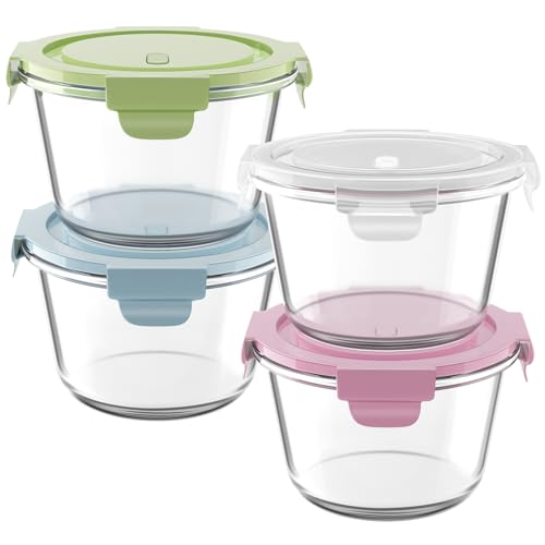 2Cup 16oz Glass Food Storage Containers with Lids (Multicolor+Clear / 16oz)