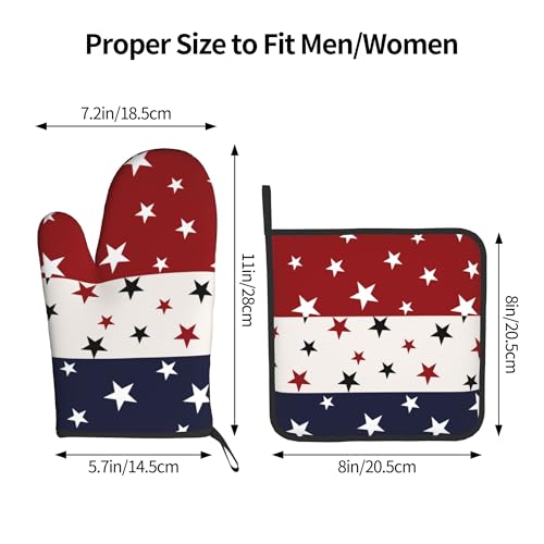 Red White and Blue Oven Mitts and Pot Holders Sets Patriotic American Flag StripedKitchen Mitts 4th of July Hot Pads for Cooking BBQ Baking Grilling (Red White Blue Stars Striped Flag)